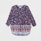 Women's Paisley Print Long Sleeve Smocked Button-down Top - Knox Rose Navy