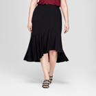 Women's Plus Size Ruffle Hem High Low Skirt - Ava & Viv Black X