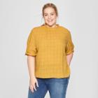 Women's Plus Size Short Sleeve High Neck Ruffle Blouse - Universal Thread Gold