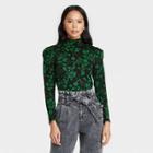 Women's Floral Print Puff Long Sleeve Knit Top - Who What Wear Black