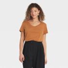 Women's Short Sleeve V-neck T-shirt - A New Day Brown