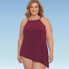 Women's Plus Size Slimming Control Asymmetric Hem Tankini Top - Dreamsuit By Miracle Brands Burgundy
