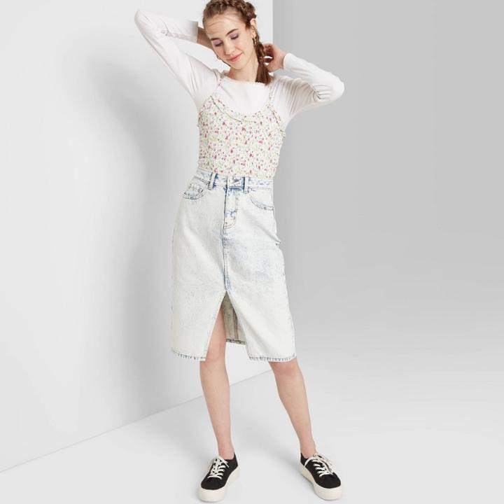 Women's Split Front Jean Skirt - Wild Fable Acid Wash 00, Women's, Blue