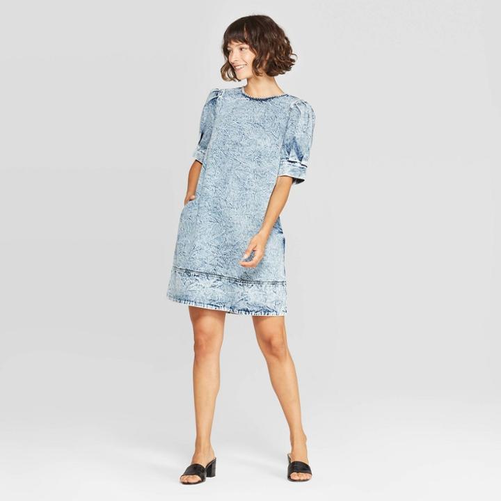 Women's Elbow Sleeve Scoop Neck A Line Shift Dress - Who What Wear Blue