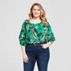 Women's Plus Size Printed Ruffle Sleeve Tie Front Short Sleeve T-shirt - Xhilaration Green X, Blue