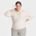 Women's Plus Size Long Sleeve Round Neck Side-tie Pullover Top - A New Day Cream