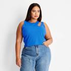 Women's Plus Size Ribbed Cut Out Crop Tank Top - Future Collective With Kahlana Barfield Brown Blue