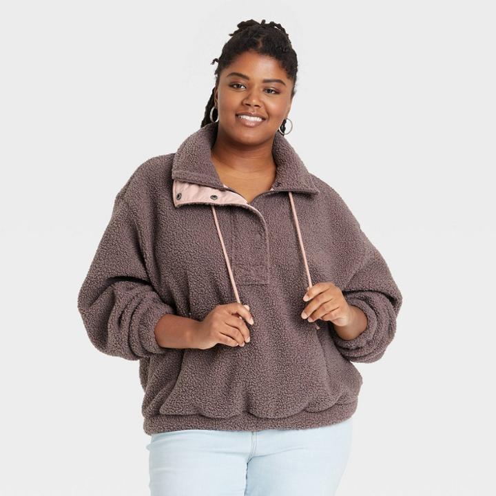 Women's Plus Size Sherpa Sweatshirt - Universal Thread Gray