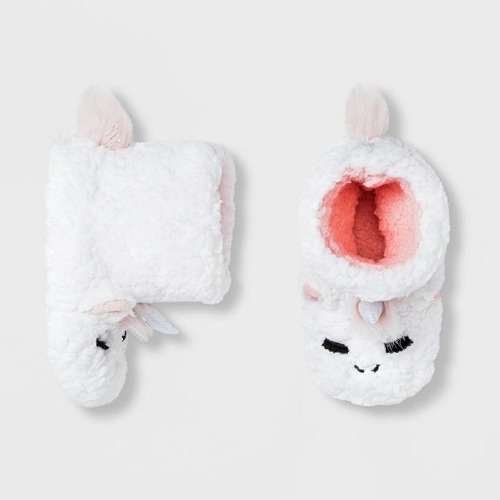 Toddler Girls' Unicorn Bootie Slippers - Cat & Jack White