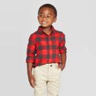 Toddler Boys' Long Sleeve Plaid Woven Shirt - Cat & Jack Red 12m, Toddler Boy's