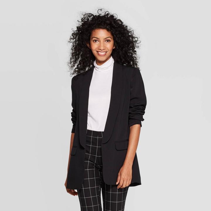 Women's Long Sleeve Boyfriend Blazer - A New Day Black M,