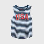 Modern Lux Women's Plus Size Usa Blue Striped Graphic Tank Top (juniors') - White 1x, Women's,