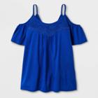 Girls' Cold Shoulder Knit T-shirt - Art Class Deep Ultramarine