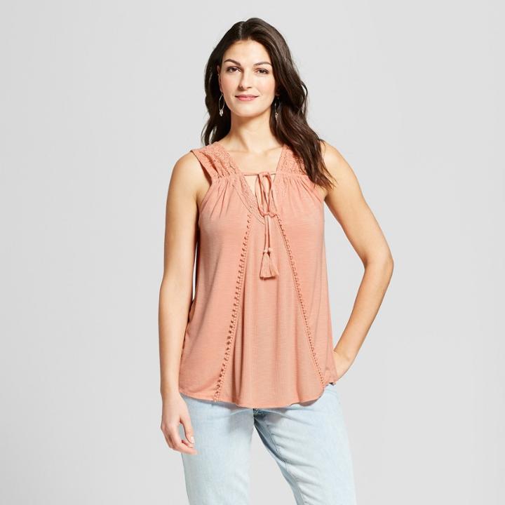 Women's Sleeveless Lace Inset Tank - Knox Rose Peach