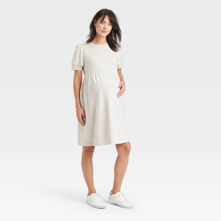 Short Sleeve Sweatshirt Maternity Dress - Isabel Maternity By Ingrid & Isabel Oatmeal