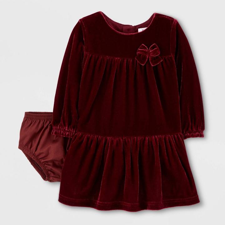 Baby Girls' Long Sleeve Holiday Velvet Dress - Just One You Made By Carter's Maroon 3m, Girl's, Red