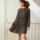 Women's Floral Print Long Sleeve Babydoll Dress - Knox Rose Black