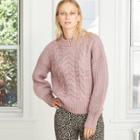 Women's Bishop Sleeve Crewneck Cable Stitch Pullover Sweater - A New Day