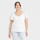 Women's Plus Size Flutter Short Sleeve Ribbed Blouse - Ava & Viv White X