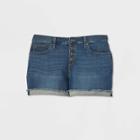 Women's Plus Size Button Fly Midi Jean Shorts - Ava & Viv Medium Wash 18w, Women's, Blue