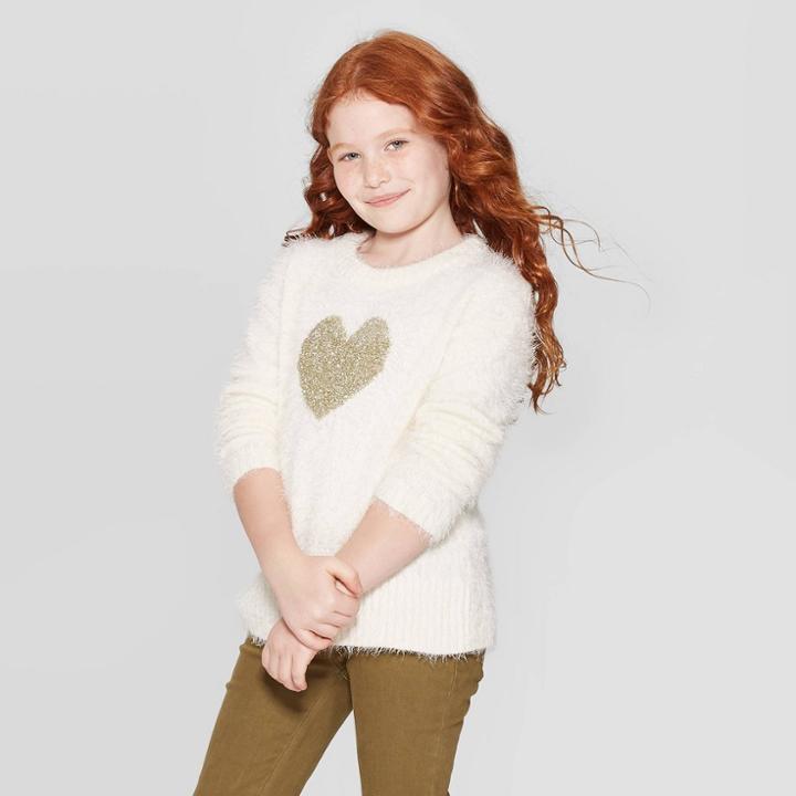 Girls' Pullover Sweaters - Cat & Jack Cream S (6-6x), Girl's, Size: