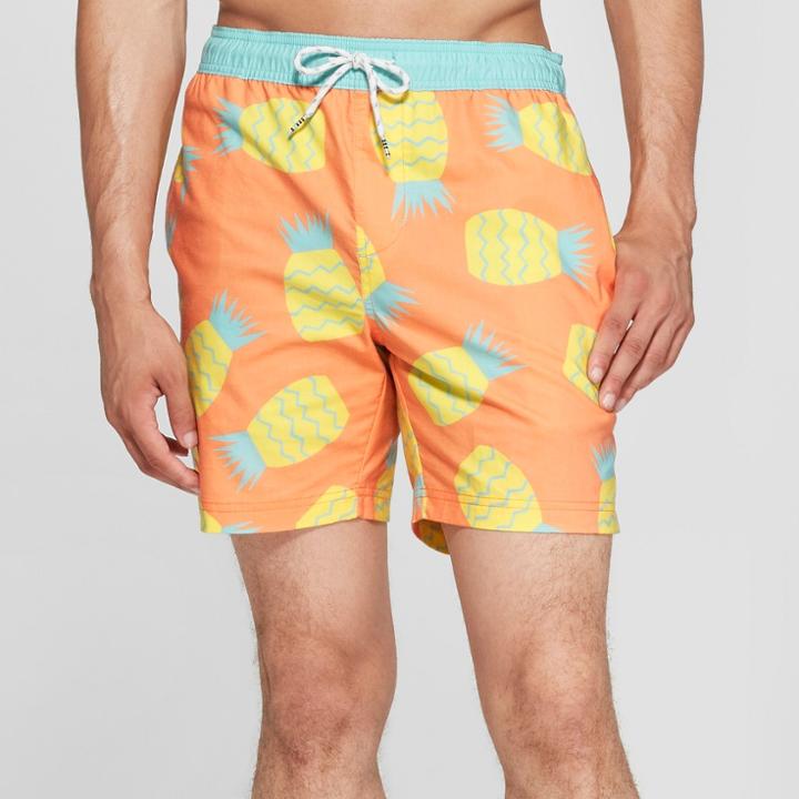 Trinity Collective Men's Fruit Print 7 Abstract Pineapple Waist Board Shorts - Orange
