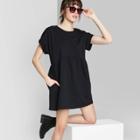 Women's Short Sleeve Crewneck Knit Babydoll Mini T-shirt Dress - Wild Fable Black