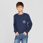Boys' Long Sleeve Split Hem T-shirt With Taping - Art Class Dark Blue
