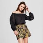 Women's Long Sleeve Blouson Bardot Blouse - Who What Wear Black