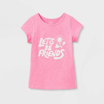 Toddler Girls' Adaptive 'lets Be Friends' Short Sleeve T-shirt - Cat & Jack Neon Pink