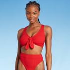 Juniors' Ribbed Tie-front Longline Triangle Bikini Top - Xhilaration Cherry Red D/dd Cup