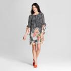Women's Tie Sleeve Floral Boarder Dress - Lux Ii - Black