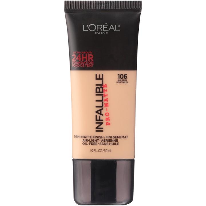 L'oreal Paris Infallible Pro-matte Foundation 106 Sun Beige 1 Fl Oz,