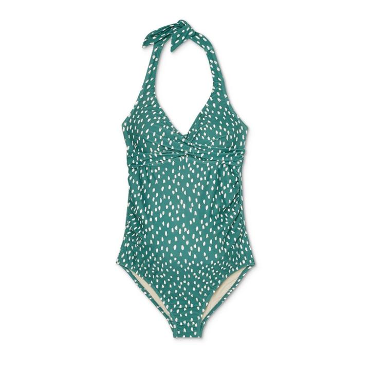 Maternity Polka Dot Halter Neck One Piece Swimsuit - Isabel Maternity By Ingrid & Isabel Teal