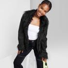 Women's Faux Fur Trim Jacket - Wild Fable Black