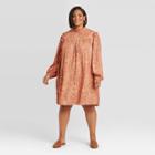 Women's Plus Size Printed Long Sleeve Ruffle Dress - A New Day Orange