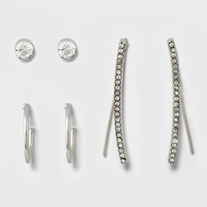 Thin Pave Crawler, Delicate Hoop, & Stud Earrings - A New Day