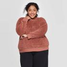 Women's Plus Size Long Sleeve Crewneck Sherpa Pullover Sweatshirt - A New Day Brown