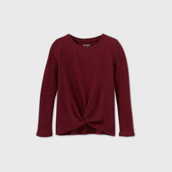 Girls' Long Sleeve Cozy Waffle Pullover - Cat & Jack Burgundy
