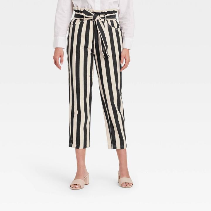 Women's Ankle Length Paperbag Trousers - Who What Wear Black