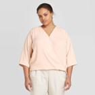 Women's Plus Size Dolman 3/4 Sleeve Wrap Front Woven Top - Prologue Blush 1x, Women's,