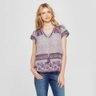 Women's Flutter Sleeve Mixed Print Peasant Top - Knox Rose Purple