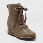 Women's Katherine Lace Up Wedge Fashion Boots - Universal Thread Taupe