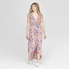 Women's Floral Print Flutter Sleeve V-neck Wrap Maxi Dress - Xhilaration Rose (pink)
