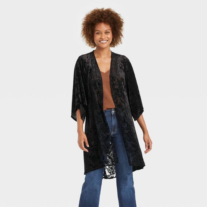 Women's 3/4 Sleeve Velour Duster Top - Knox Rose Black