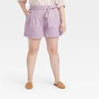 Women's Plus Size High-rise Pleat Front Shorts - A New Day Purple