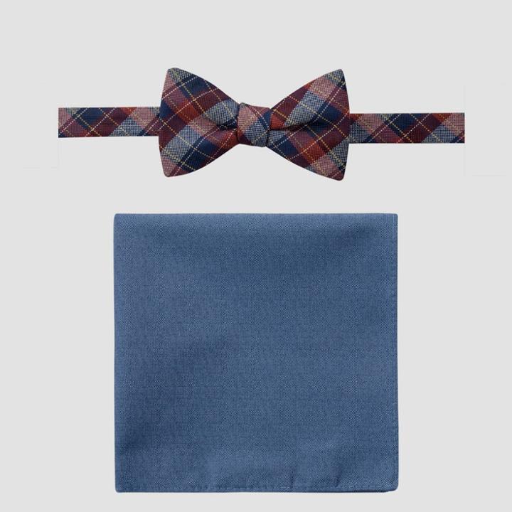 Men's Plaid Genesis Chambray Bowtie Pocket Square Set - Goodfellow & Co Red