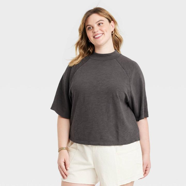 Women's Plus Size Elbow Sleeve Mock Turtleneck T-shirt - Universal Thread Dark Gray