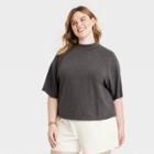 Women's Plus Size Elbow Sleeve Mock Turtleneck T-shirt - Universal Thread Dark Gray