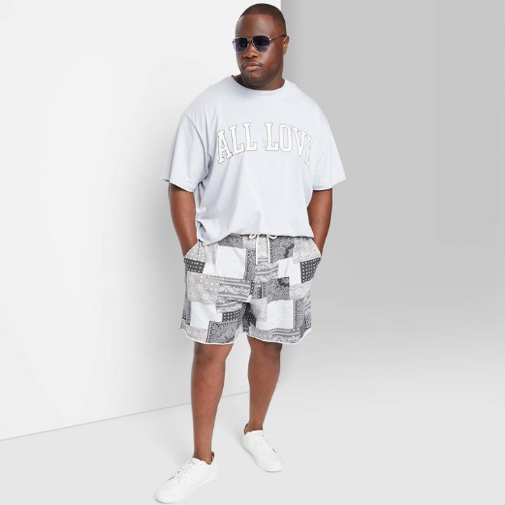 Adult Extended Size Printed Regular Fit Stretch Jogger Shorts - Original Use Gray/leaf